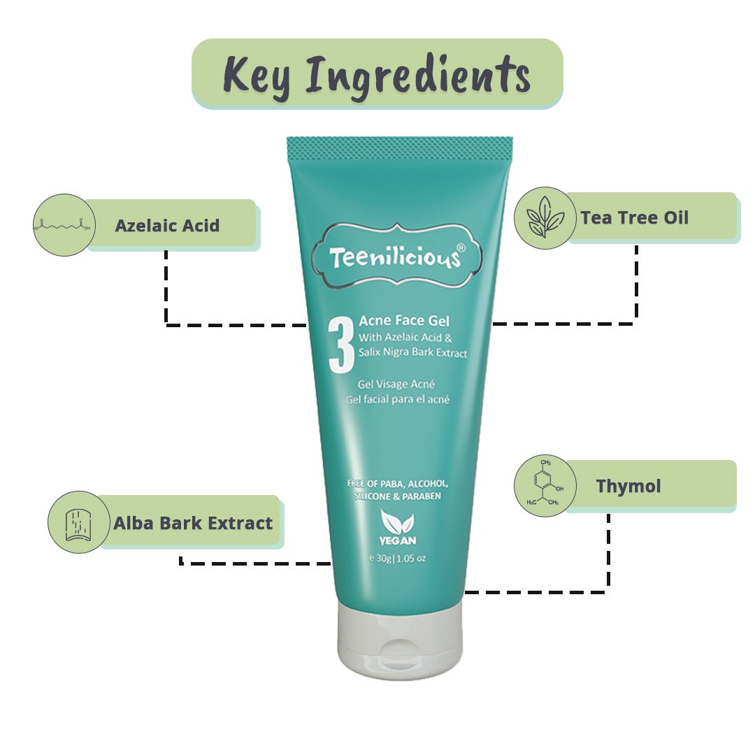 Key Ingredients Of Acne Face Gel With Azelaic Acid & Alba Bark Extract