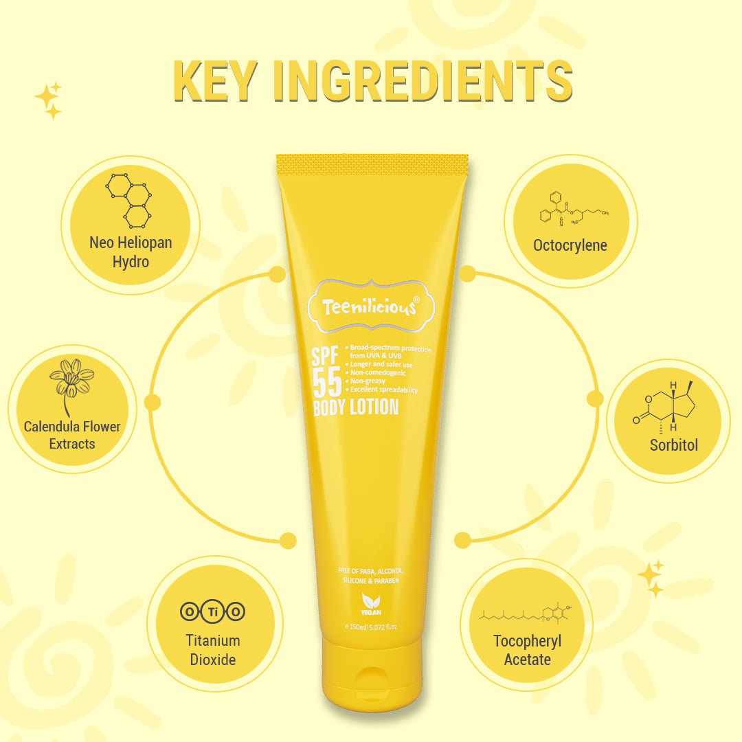 Teenilicious SPF 55 Sunscreen Body Lotion, SPF 50 PA+++, Sunscreen for Oily Skin and Sensitive Skin