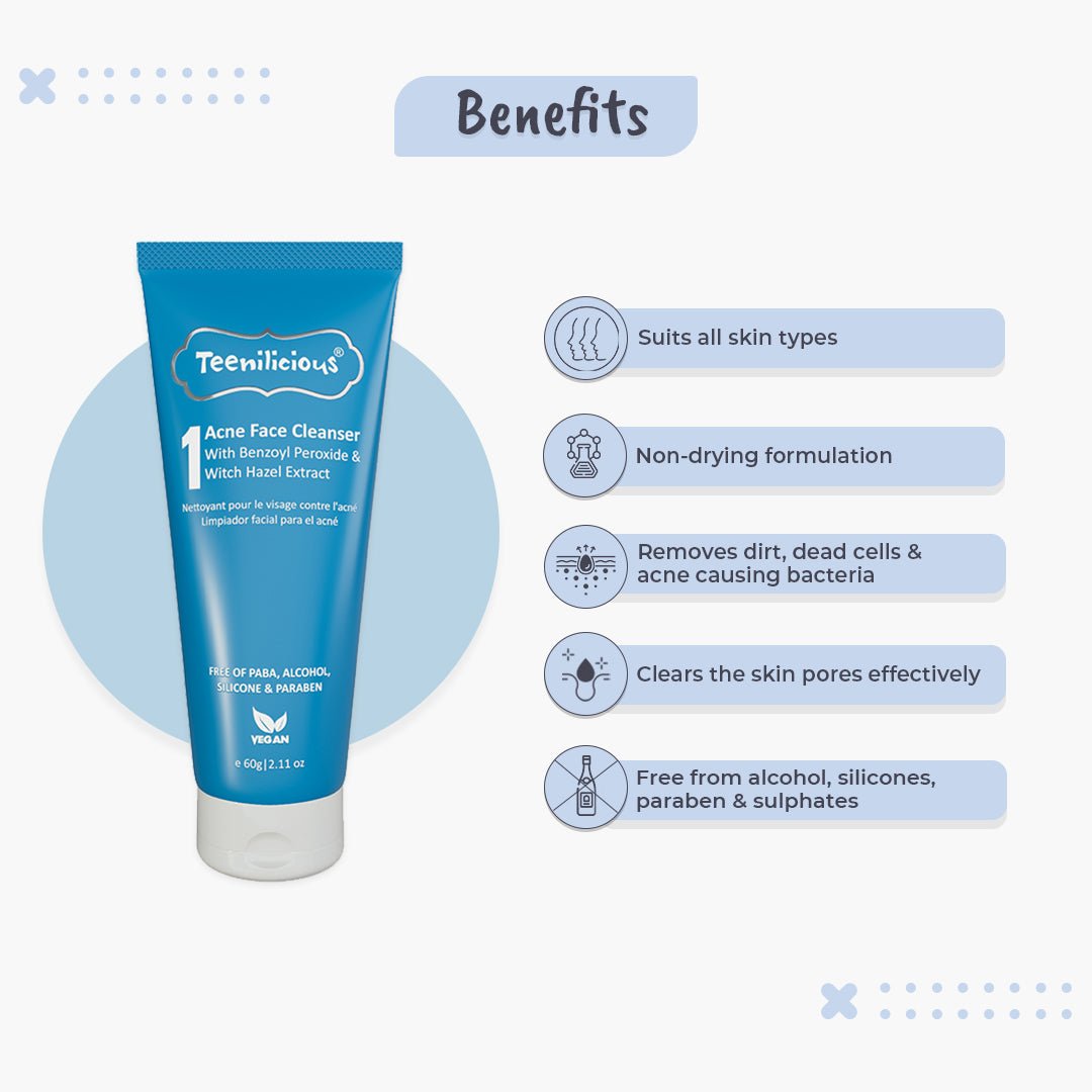 Teenilicious Acne Face Cleanser With Benzoyl Peroxide - For Inflamed Acne