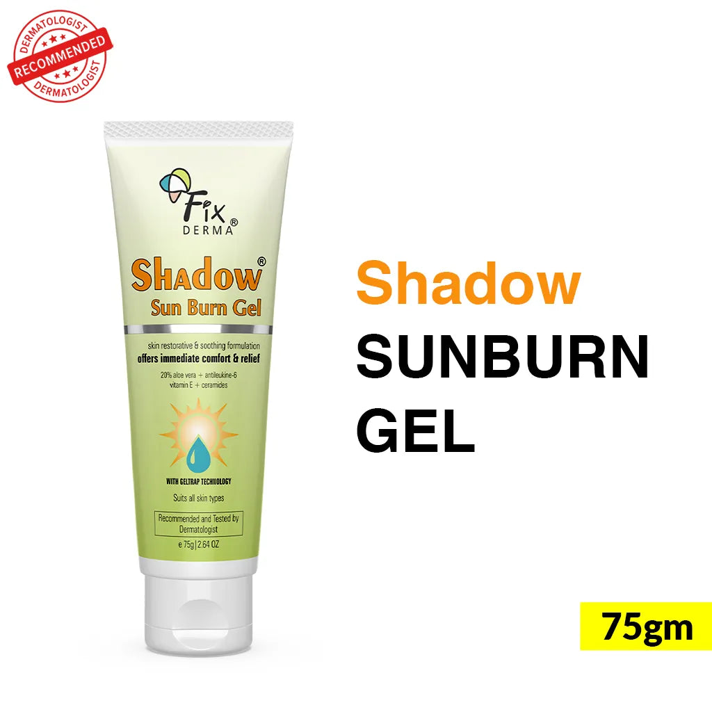 75gm tube of Fixderma Shadow Sun Burn Gel in a white background