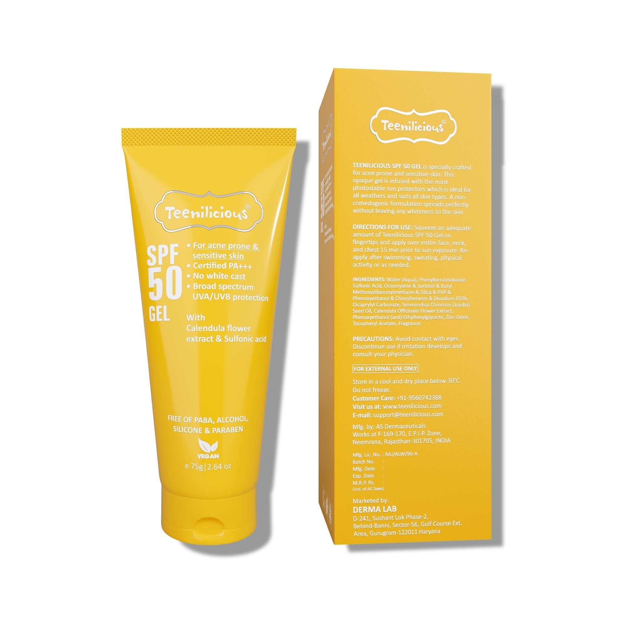 Teenilicious SPF 50 Sunscreen Gel, PA+++, Light Weight UV Gel, Formulated For Acne-Prone Skin