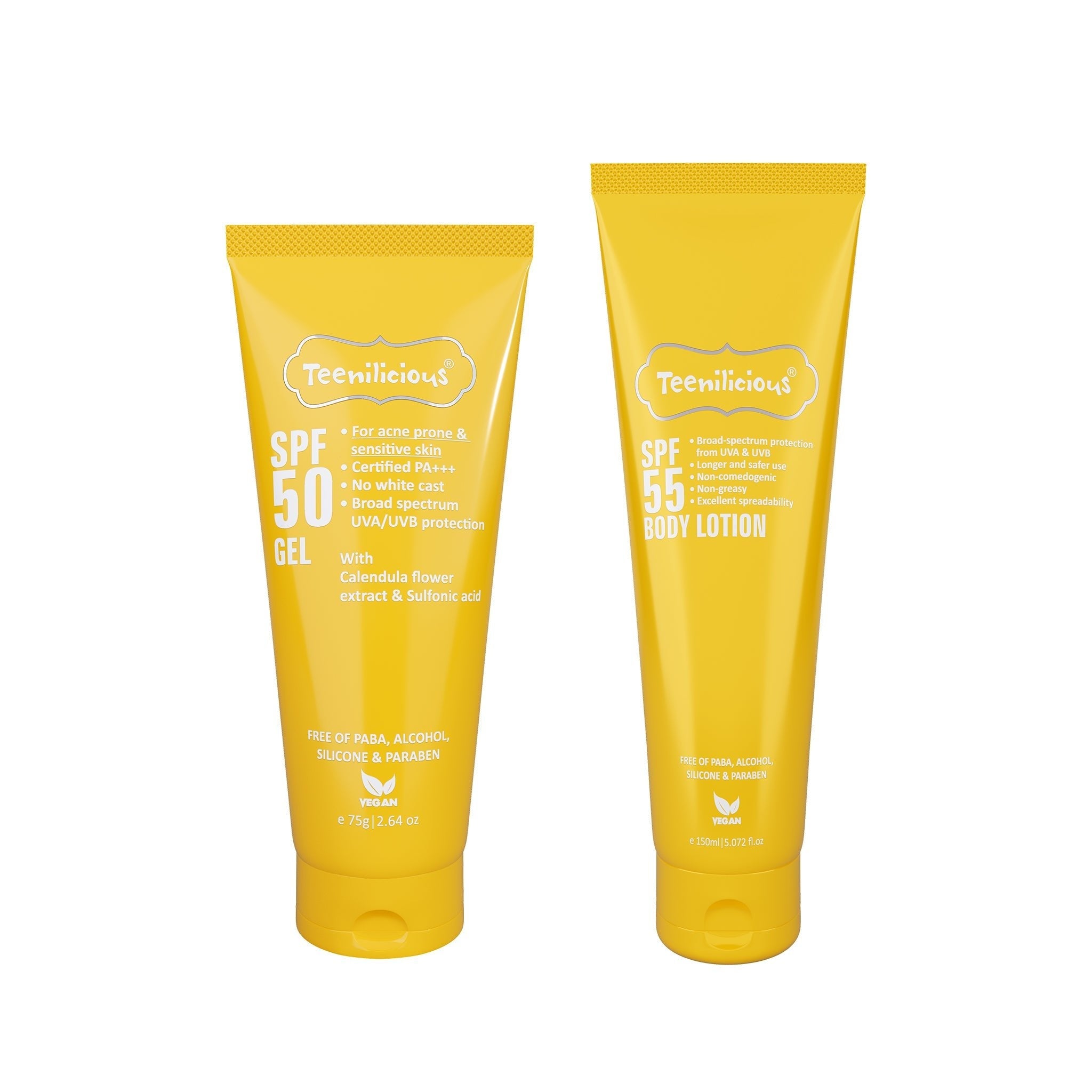 Teenilicious SPF Sunscreen Kit, Face Gel + Body Lotion, Broad Spectrum PA+++ ,No White Cast, Light Weight